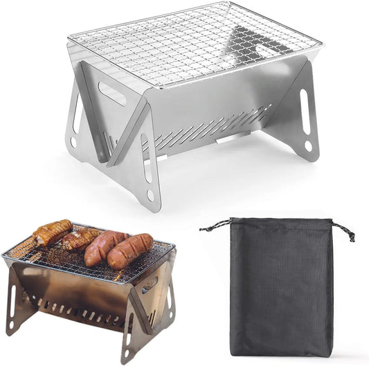 Backpacking Stove Folding Stainless Steel Charcoal Grill BBQ Wood Burning Camp Stove for Hiking Picnic Garden Backyard Cooking Peaceful Pleasures Health and Wellness