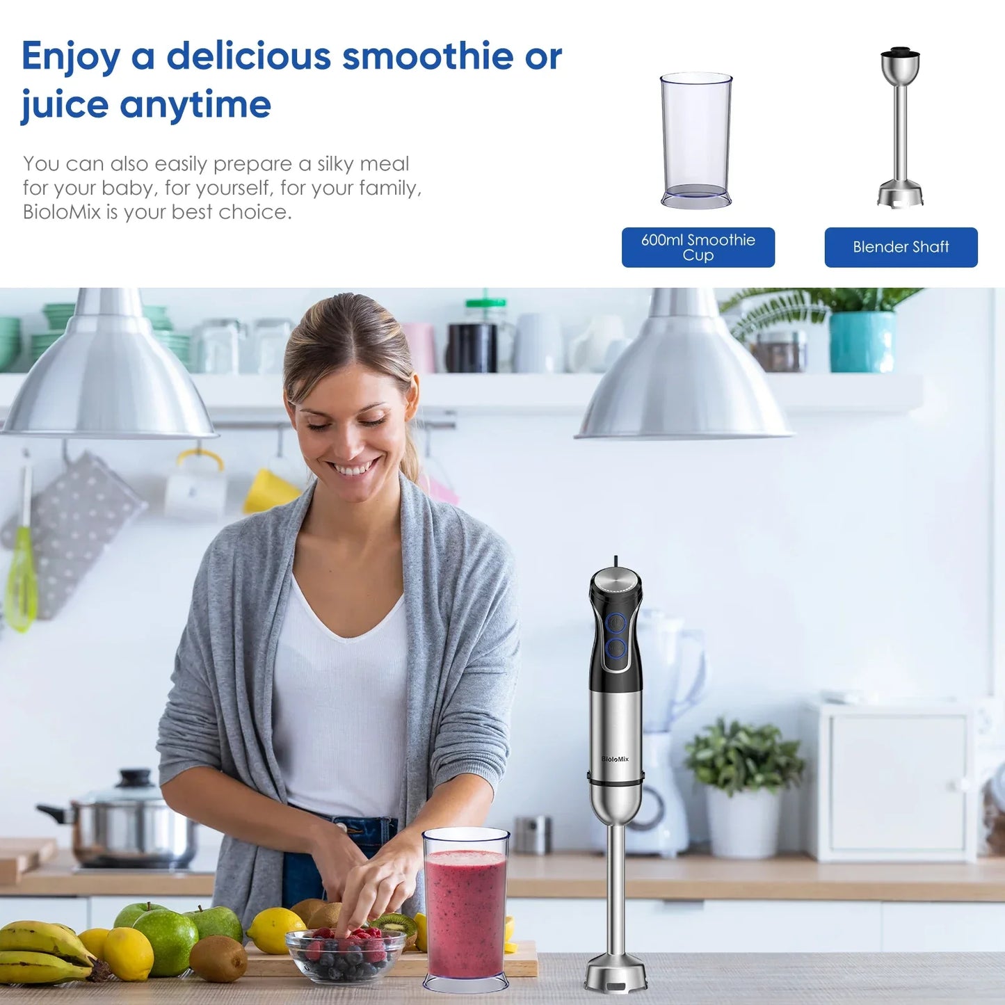 BioloMix 5-in-1 Immersion Hand Blender 1500W | Food Processor Peaceful Pleasures Health and Wellness