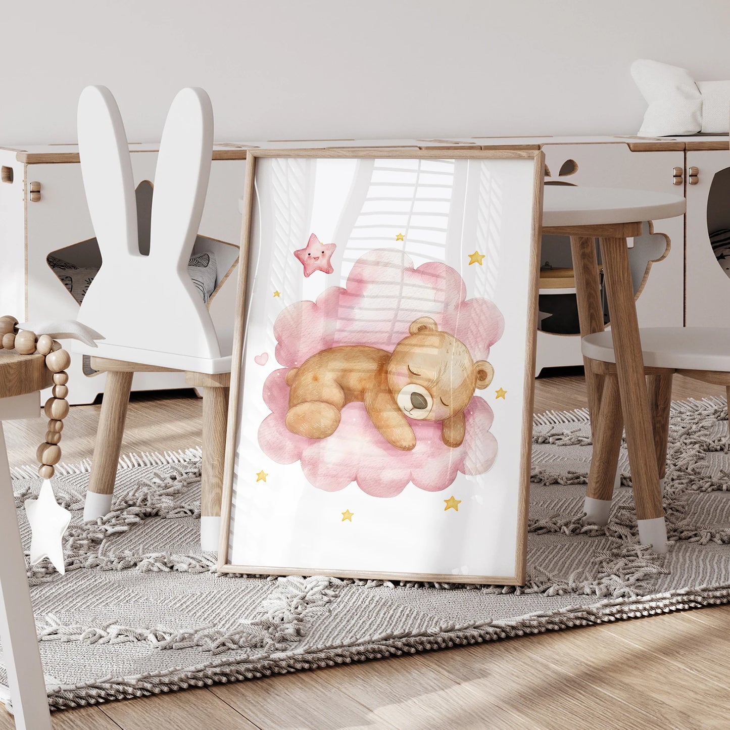 3-Piece Pink Teddy Bear Hot Air Balloon Kids Canvas Wall Art