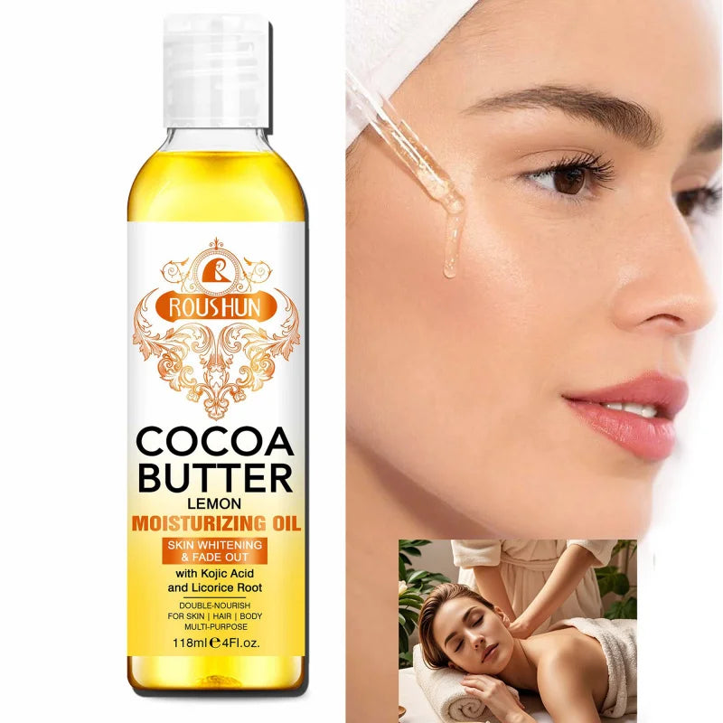 118ML Cocoa Butter Body Oil Skin Care Oil Moisturizes and Nourishes Skin Large Capacity Full Body Essential Oil Peaceful Pleasures Health and Wellness