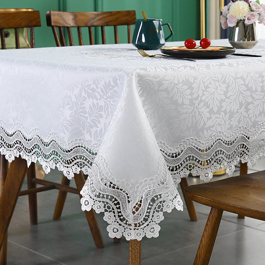 Battilo Luxury Embroidered Rectangular Tablecloth | White Wedding Embroidered Tablecloth Peaceful Pleasures Health and Wellness