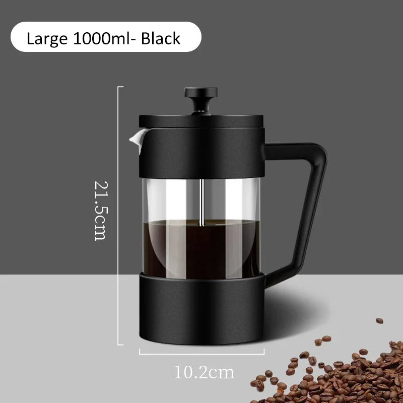 350/600/1000ML French Press Coffee Maker Pot Thickened Borosilicate Glass French Press Coffee Maker Multifunction Hand Punch Pot Peaceful Pleasures Health and Wellness 1000ML