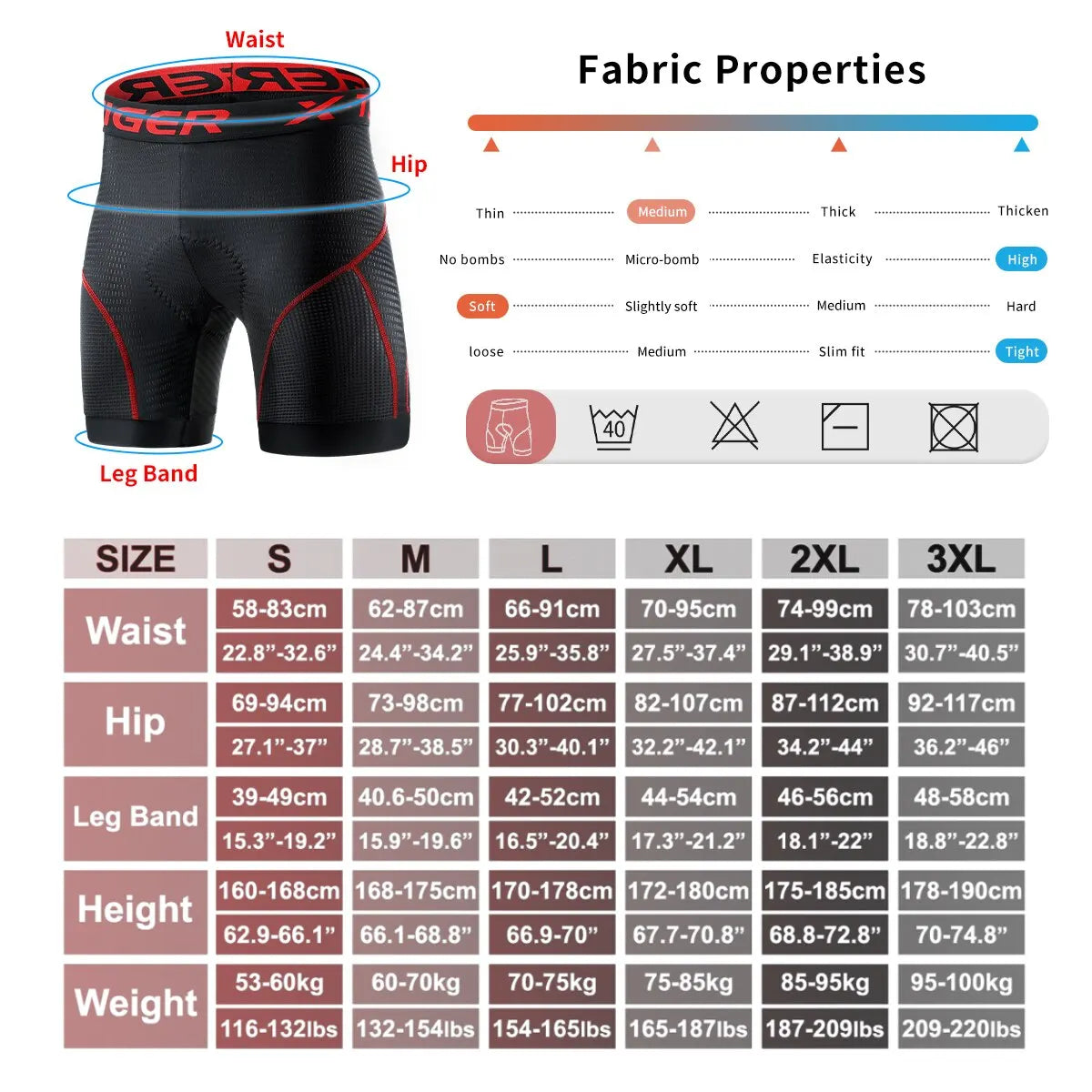 X-TIGER Men's Gel Pad Cycling Shorts – Breathable MTB Underwear