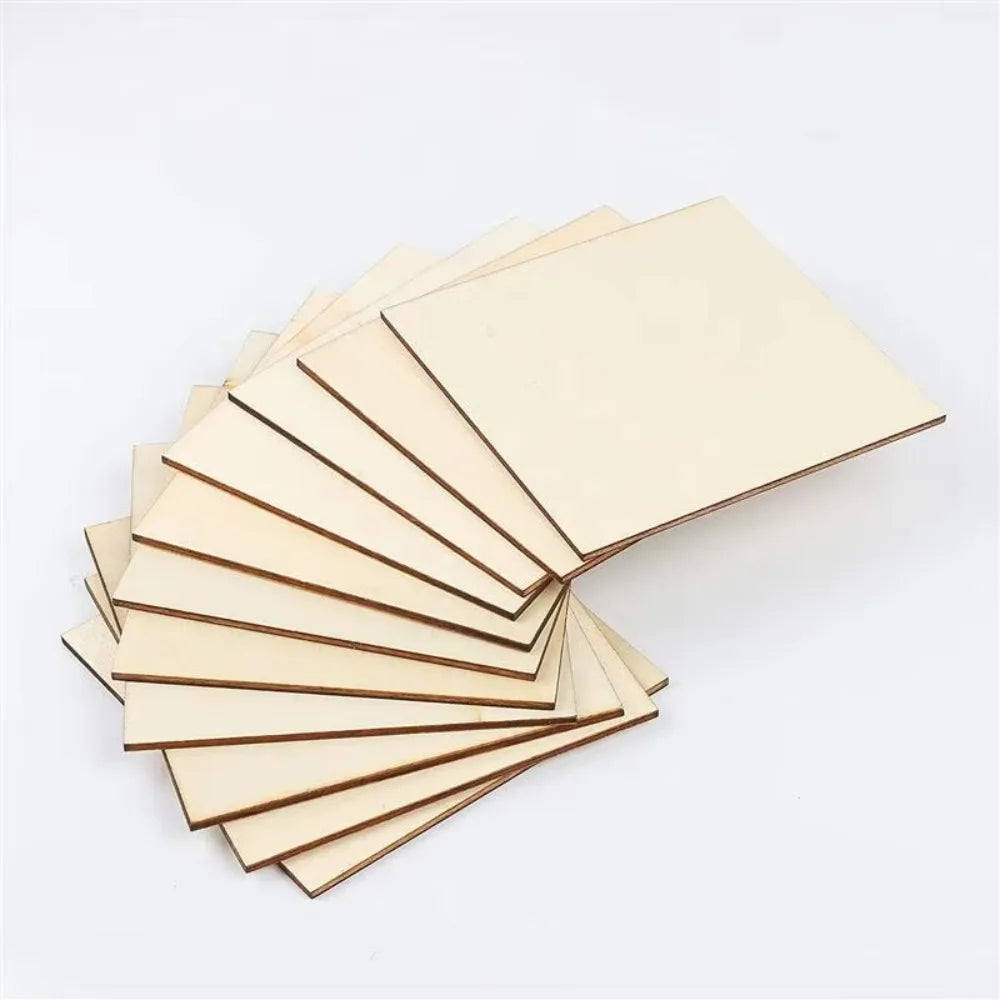 10pcs Blank Wood Squares for DIY Crafts, Painting & Carving