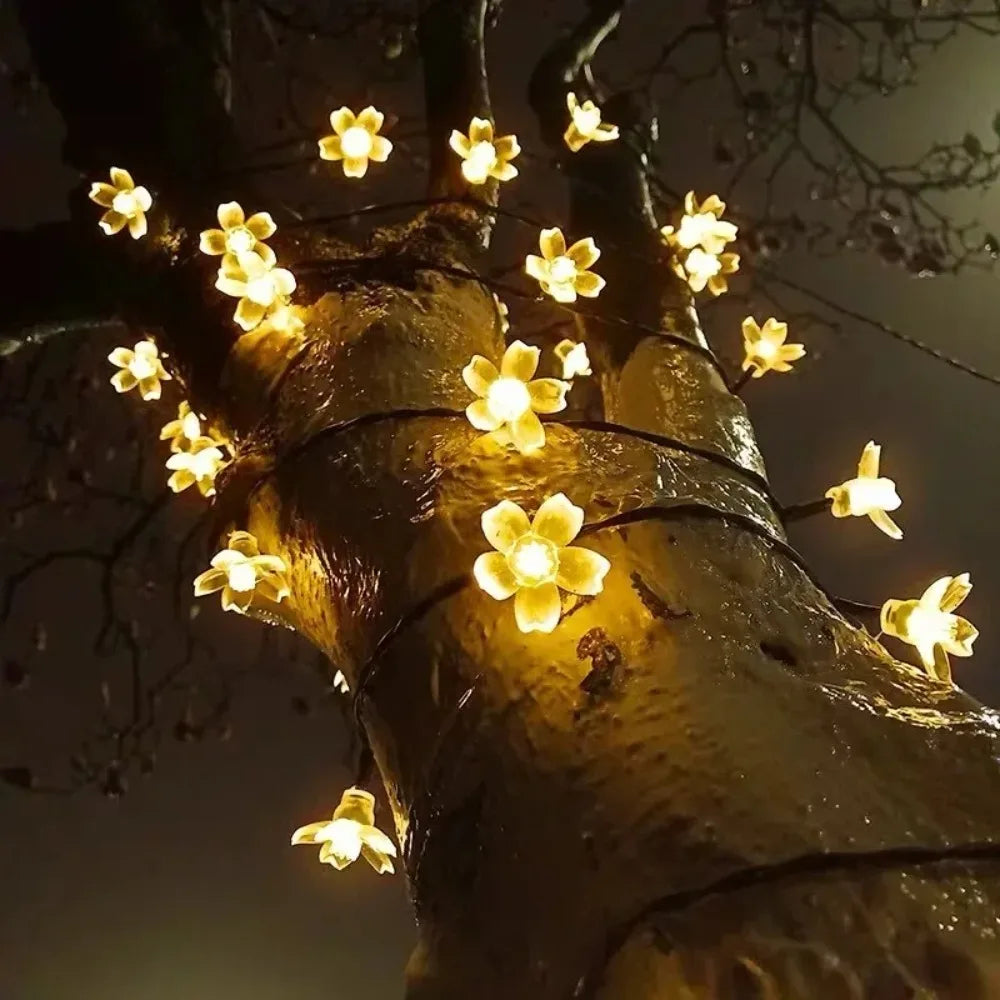 Solar Cherry Flower String Lights 20m – IP65 Waterproof Garden