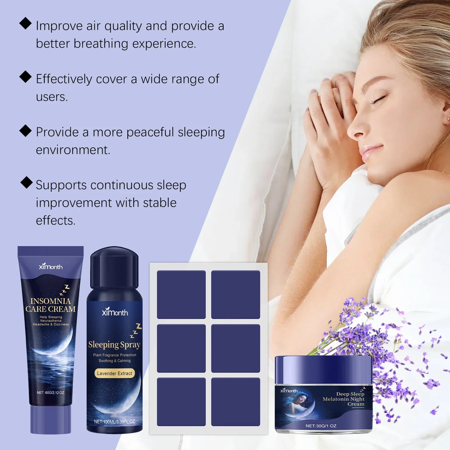 Lavender Sleep Patch, Night Cream & Pillow Spray Gift Set