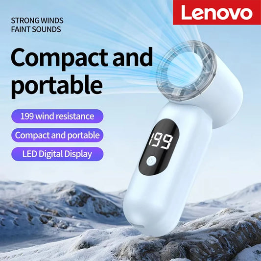Lenovo Mini Pocket Fan USB Charging Digital Display Outdoor Quiet Operation Portable High Speed Turbo Small Fan For Office Peaceful Pleasures Health and Wellness