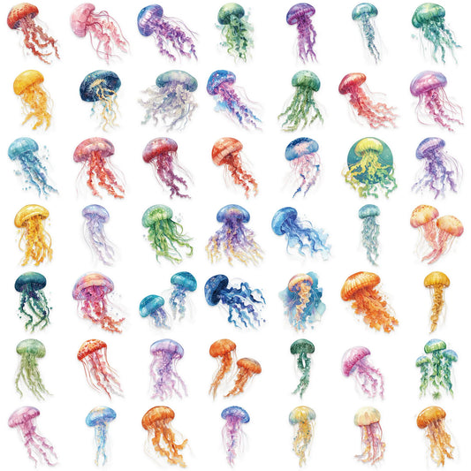 Bview Art 50 Sheets Colorful Jellyfish PET Waterproof Stickers Peaceful Pleasures Health and Wellness 50pcs