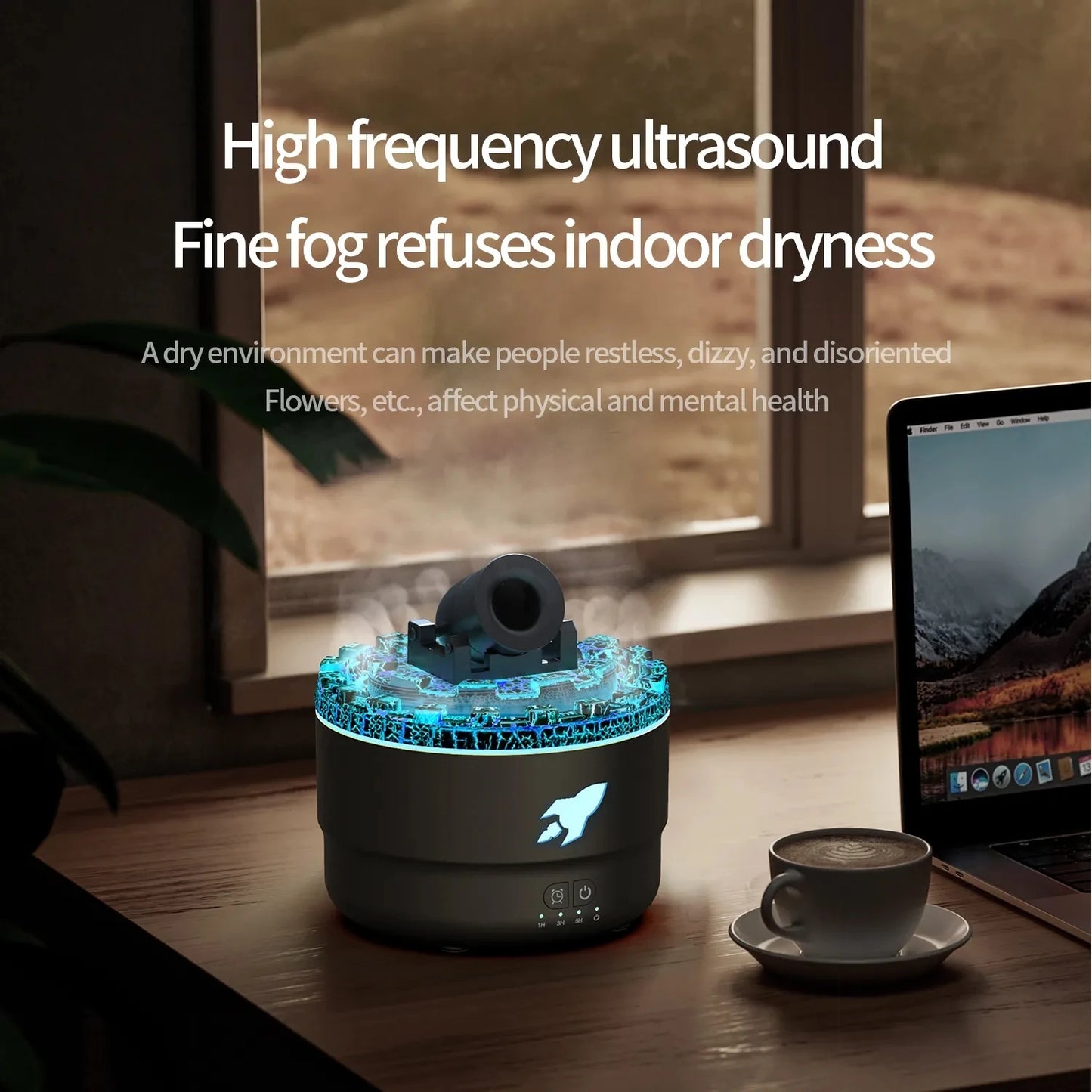 Volcanic Crack Cannon Humidifier Essential Oil Diffuser Aromatherapy 7Colour Gradient Night Light Ultrasound Arome Diffuser Peaceful Pleasures Health and Wellness
