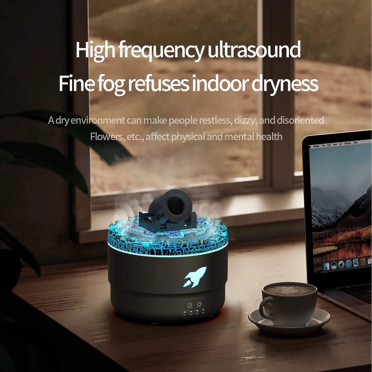Volcanic Crack Cannon Humidifier Essential Oil Diffuser Aromatherapy 7Colour Gradient Night Light Ultrasound Arome Diffuser Peaceful Pleasures Health and Wellness