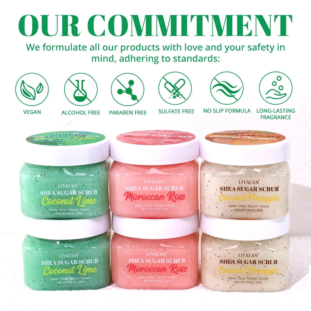 Shea Sugar Body Scrub – Moroccan Rose, Coconut Lime & Pineapple Peaceful Pleasures Health and Wellness