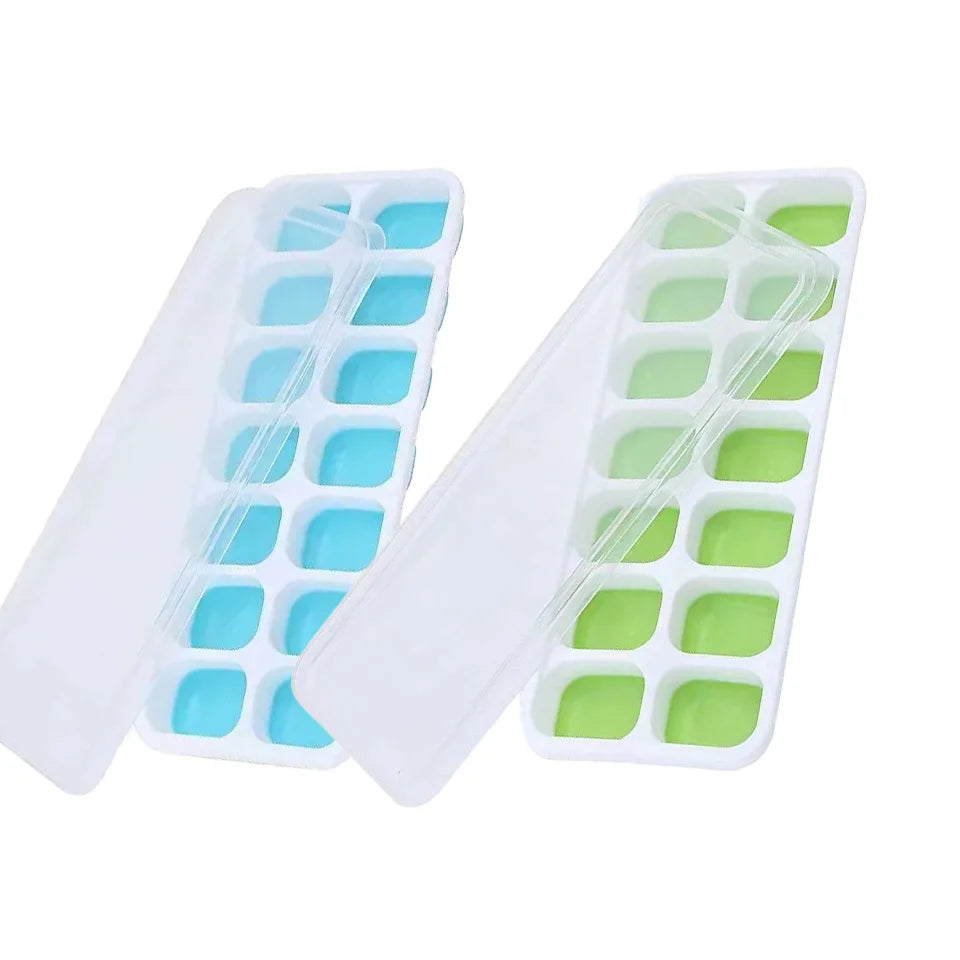 2/4pcs Ice Cube Tray Mold with Lid Silicone Square 14 Cube Easy Release Ice Cube Molds Kitchen Bar DIY Iced Cocktail Freeze Tool Peaceful Pleasures Health and Wellness Blue and Green
