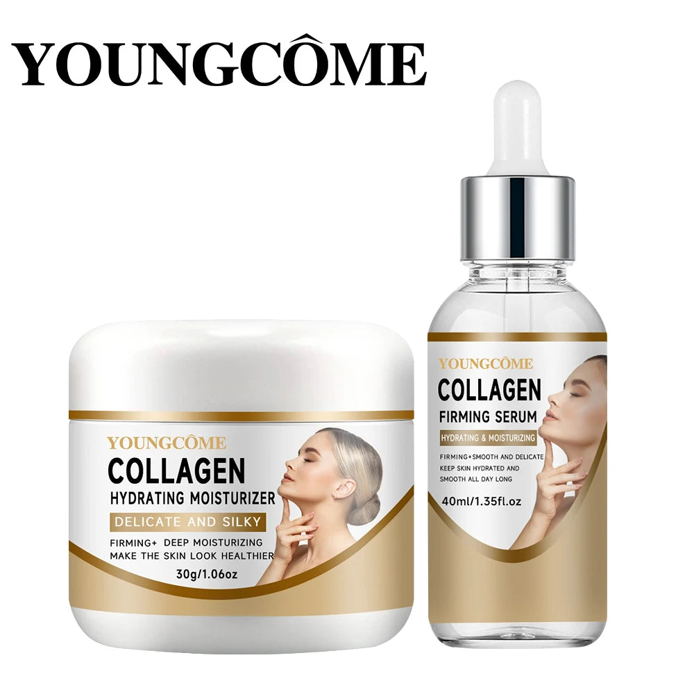 Collagen Cream Set Moisturizing Brightening Hydrating Smooth Wrinkles Firming Facial Face Suitable for travel packages Peaceful Pleasures Health and Wellness