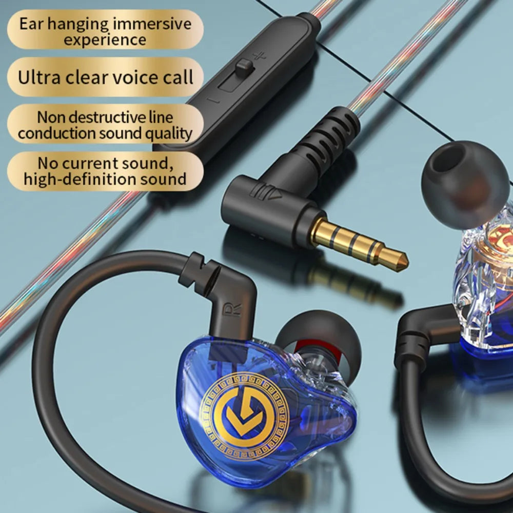 3.5mm Wired Earphone in-Ear with Mic Wired Headset Elbow Deep Bass Earpiece Headset Mobile Phone/Tablet/Computer Peaceful Pleasures Health and Wellness Transparent Blue