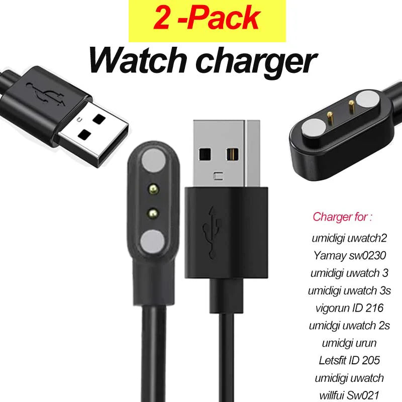 2-Pack Magnetic USB Charger for YAMAY Letsfit Willful Smartwatch Peaceful Pleasures Health and Wellness
