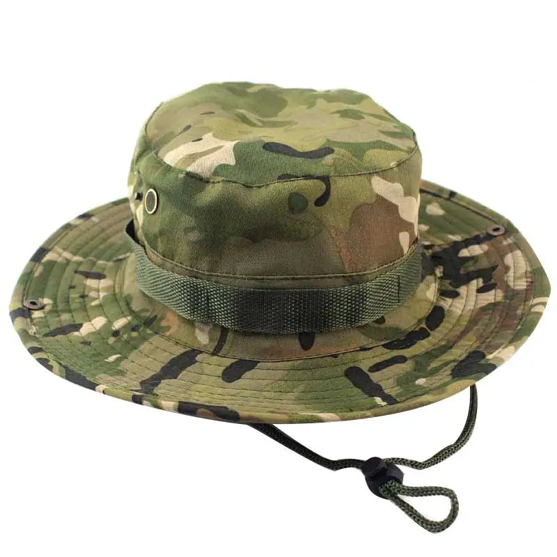 Newest Camouflage Outdoor Fishing Caps Mountaineering Round Boonie Hats Summer Military Camping fisherman Men Sun Protection Hat Peaceful Pleasures Health and Wellness H