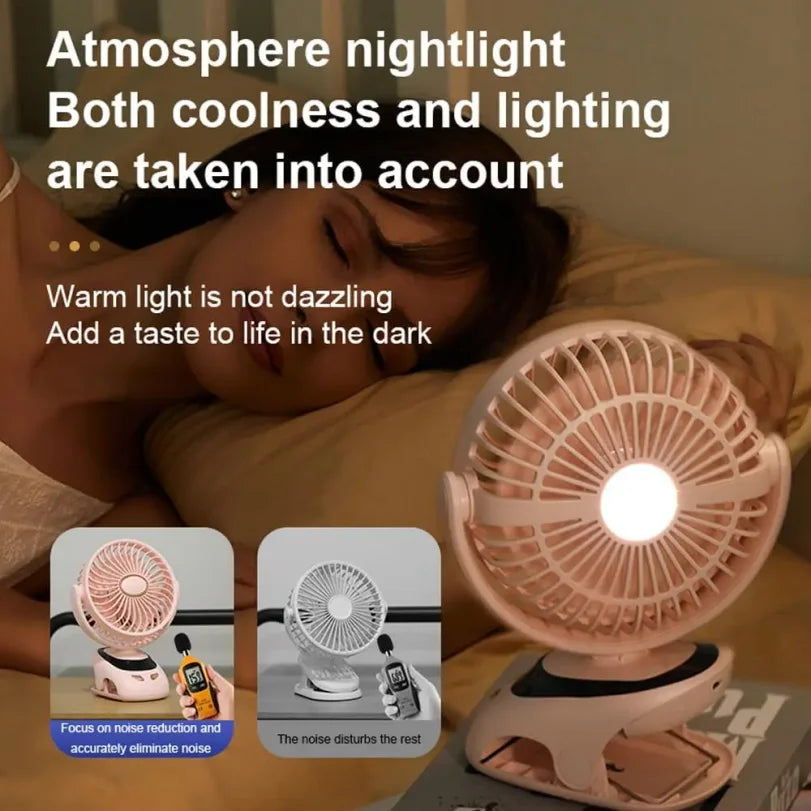 Portable USB Clip-On Desk Fan | 5-Speed, LED Display, Rechargeable