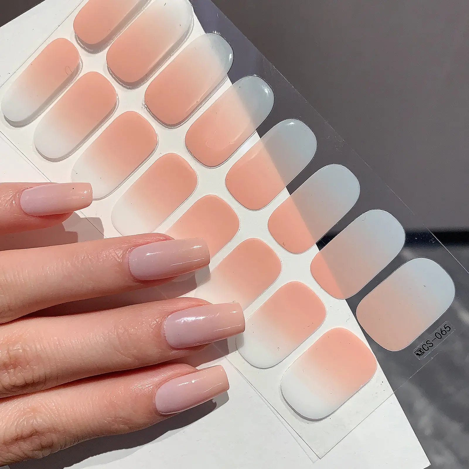 1 Sheet Semi Cured Wrap Gradient Nail Sticker Multi Color Solid Gel Full Cover Slider No Need UV Lamp Cured Fast Gel Nail Decal Peaceful Pleasures Health and Wellness