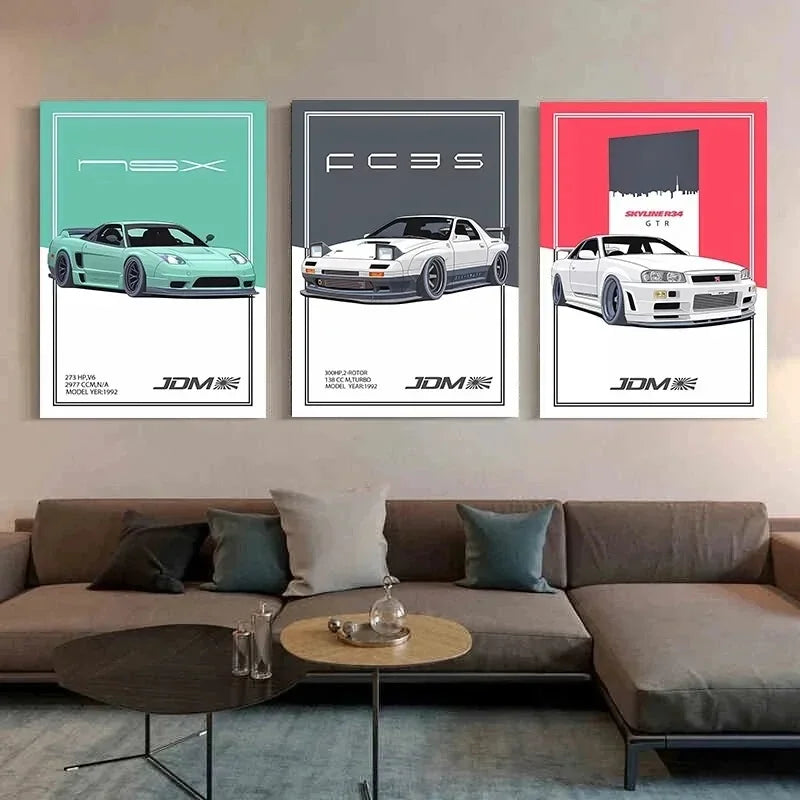 JDM GTR Sports Car Canvas Wall Art Poster | Boys Room Decor