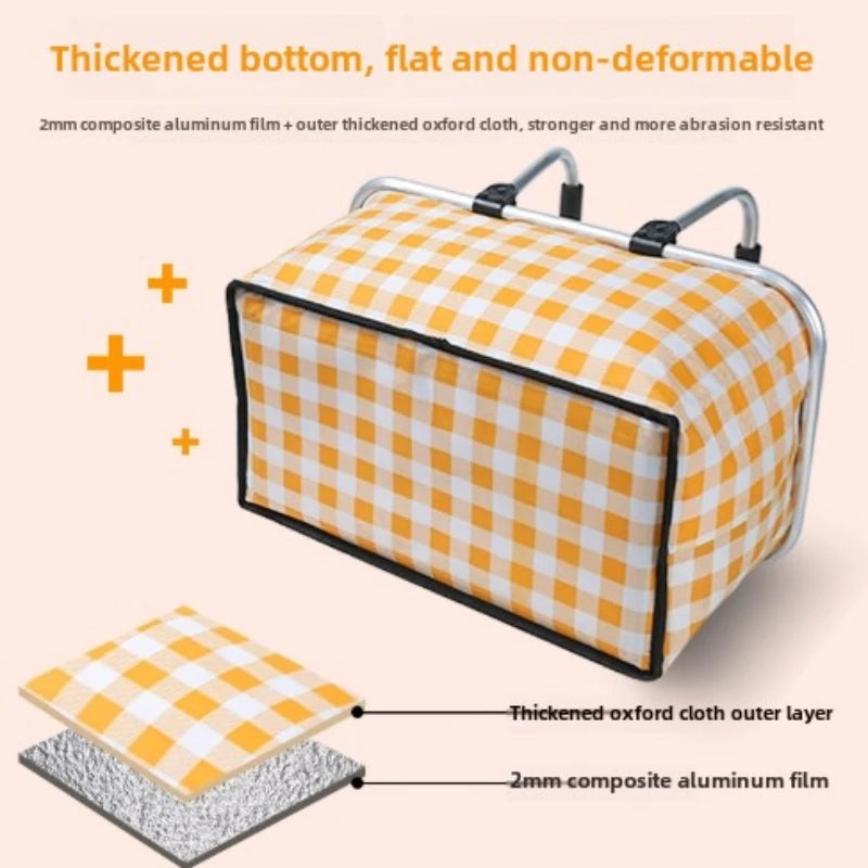 Large Capacity Insulated Picnic Basket Portable Foldable Leak Proof Aluminum Foil Thermal Bag for BBQ Camping Travel Outdoor Peaceful Pleasures Health and Wellness
