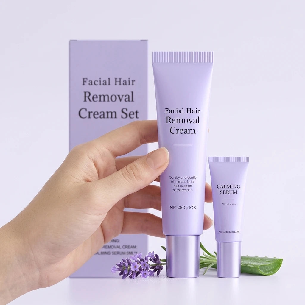 Face Hair Remove Cream Calming Serum Kit Painless Remove Hair Smooth Skin Repair Shave Discomfort Facial Body Hair Removal Kit Peaceful Pleasures Health and Wellness