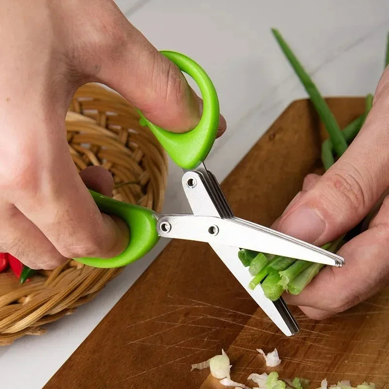 Multi-functional Stainless Steel 5 Layer Kitchen Scissors Pepper Shredded Chopped Scallion Cutter Laver Cut Cooking Tool Peaceful Pleasures Health and Wellness