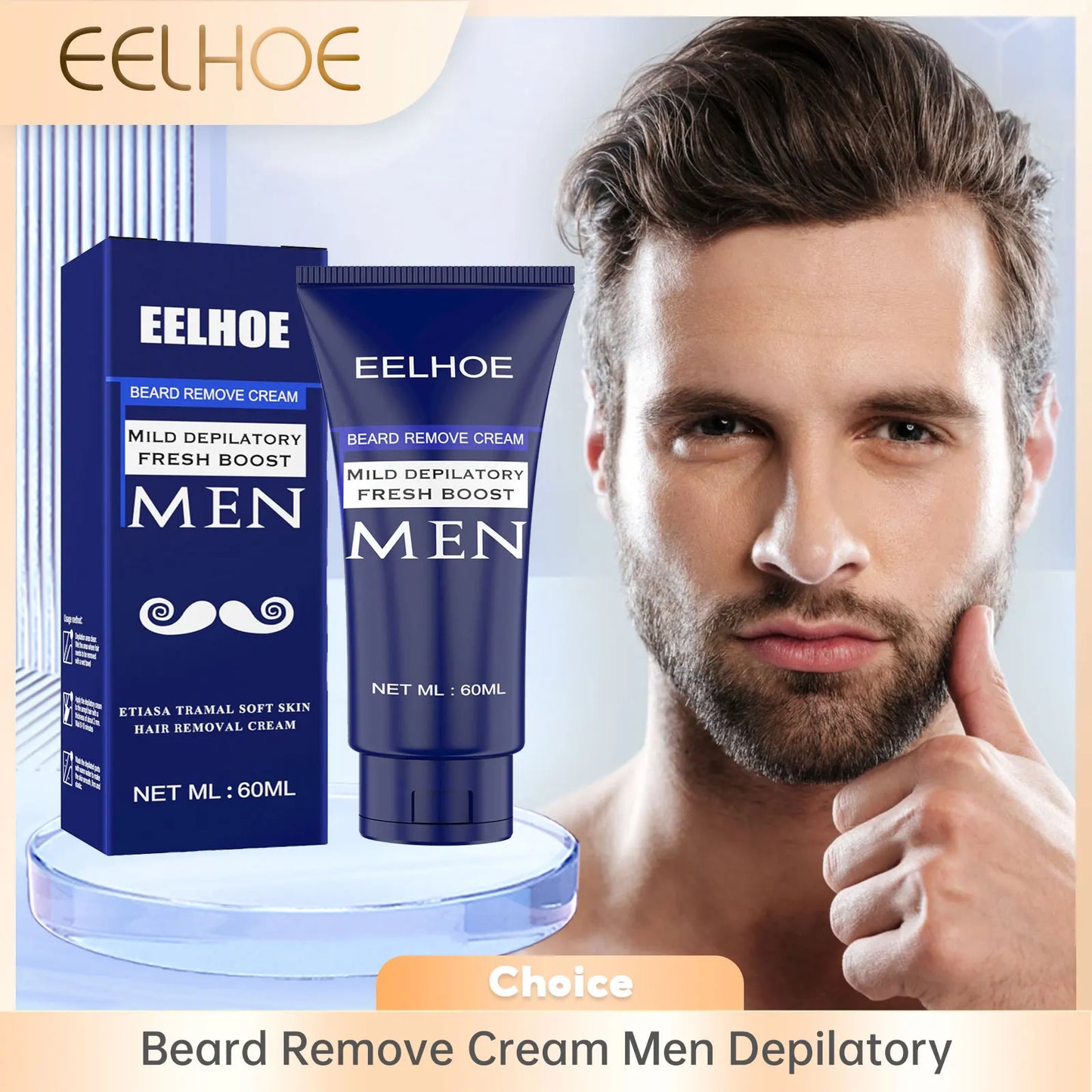 EELHOE Men's Painless Hair Removal Cream & Growth Inhibitor