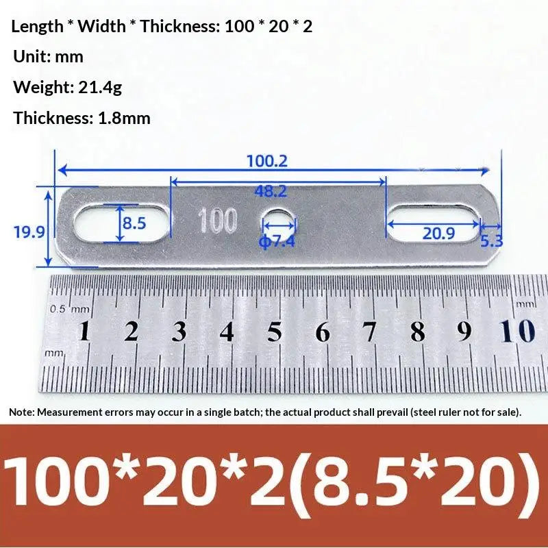 Double Hole Metal Straight Plate 304 Stainless Steel Thickened Flat Gasket With Holes Blocking Plate Bolt Accessories Peaceful Pleasures Health and Wellness 100x20x2cm B