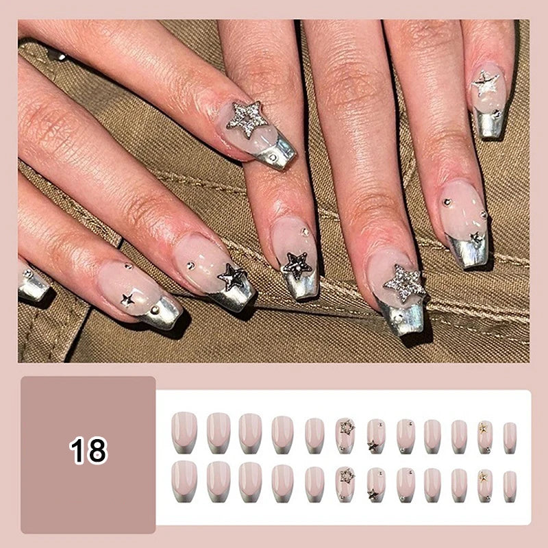24/30Pcs Medium Fake Nail Set With Jelly Glue Gradient French Press On False Nail Elegantstyle Nails Full Cover Wearing False Peaceful Pleasures Health and Wellness 18