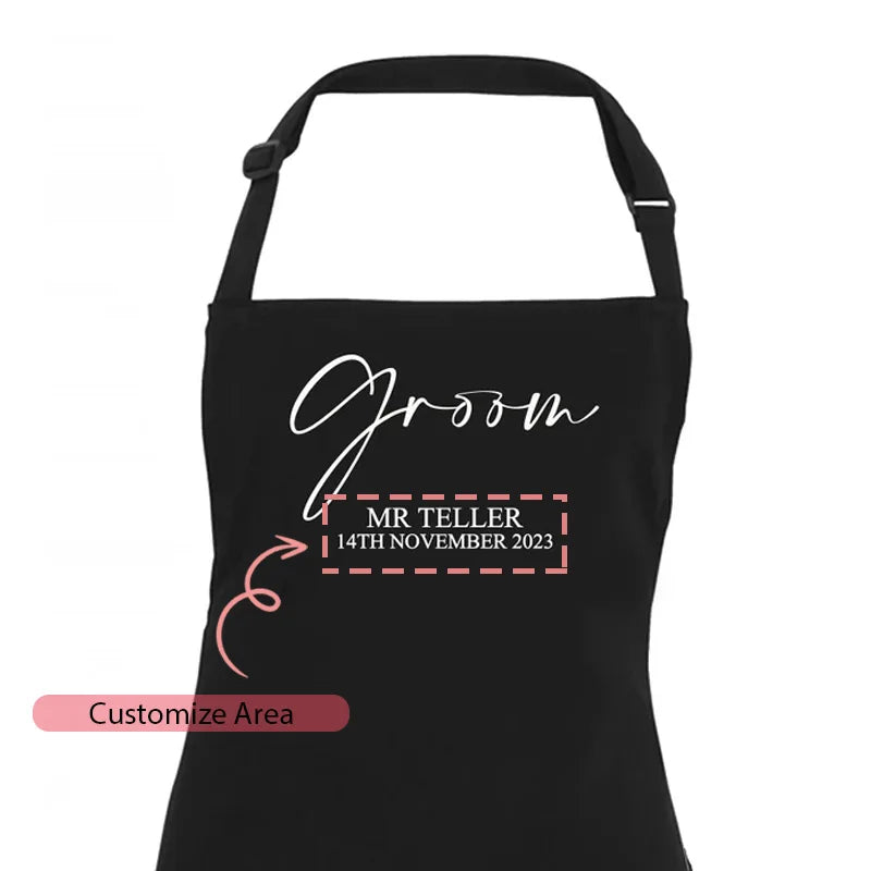 Personalised Wedding Day Apron – Bride & Groom Keepsake Gift Personalised Wedding Apron Peaceful Pleasures Health and Wellness custom Groom apron Custom Text