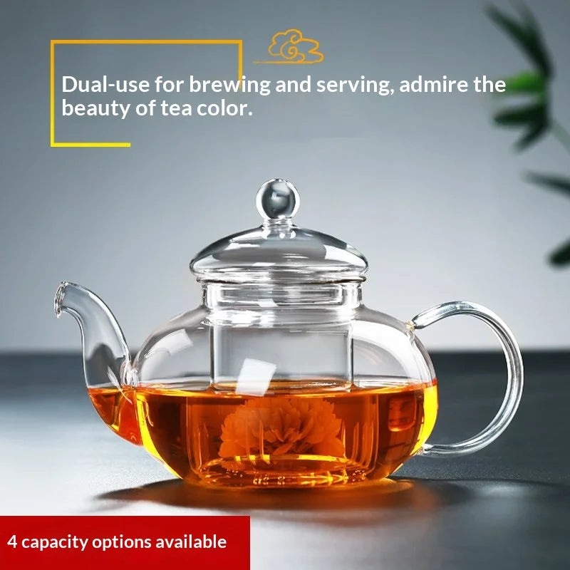 600/800/1000ml Heatable Glass Tea Set Filterable Heat-resistant Thickened Glass Teapot High Borosilicate Glass Flower Tea Pot Peaceful Pleasures Health and Wellness