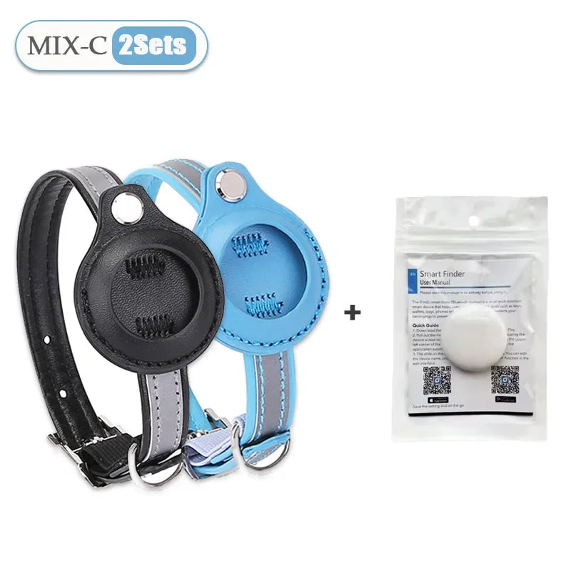 Leather Pet Collar with Apple AirTag Holder | Dog & Cat
