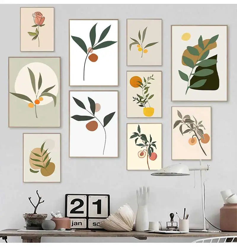 Vintage Nordic Canvas Wall Art | Abstract Girl Plant Leaf Print