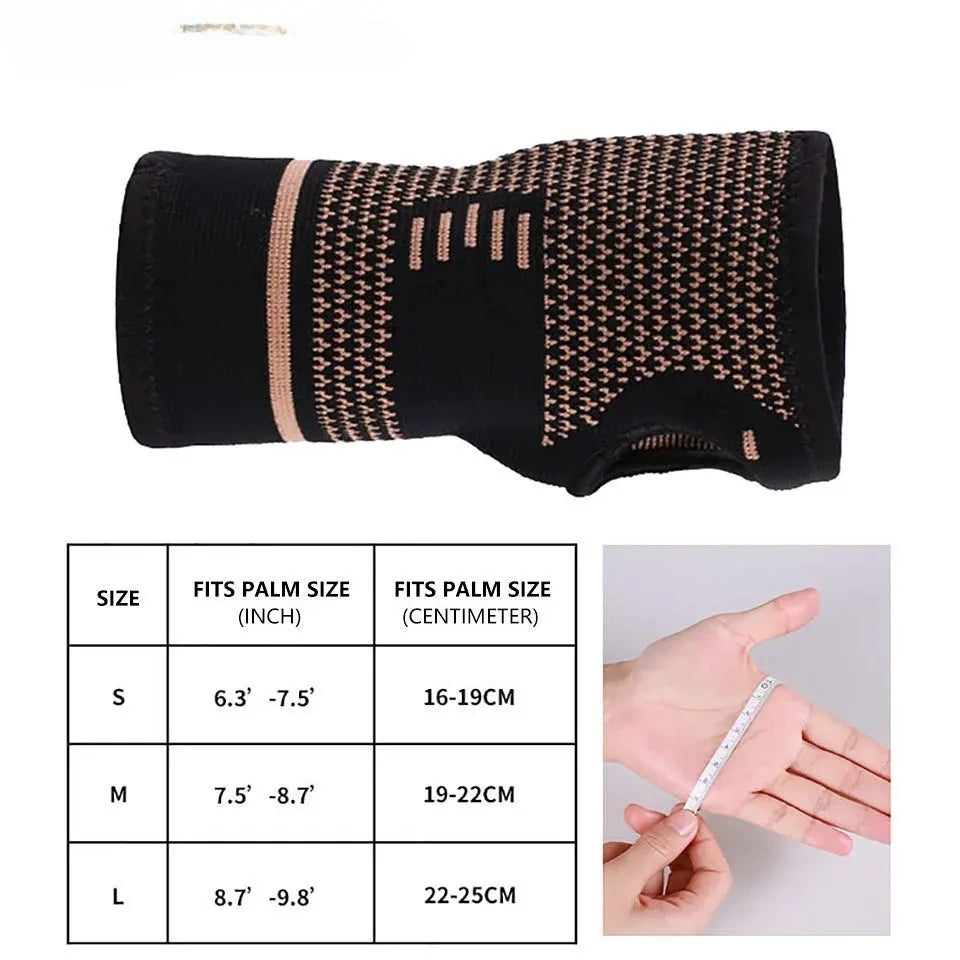 1Pcs Copper Professional Wristband Sports Compression Wrist Guard Arthritis Brace Sleeve Support Elastic Palm Hand Glove Peaceful Pleasures Health and Wellness
