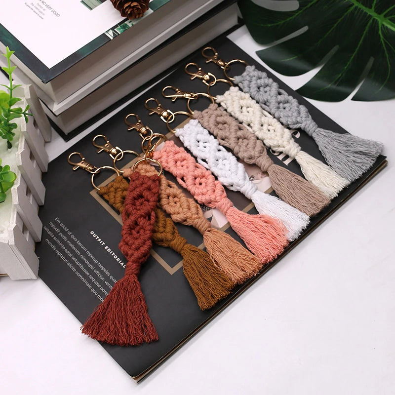 Boho Macrame Braided Keychain Wristlet Bracelet Key Fob Strap