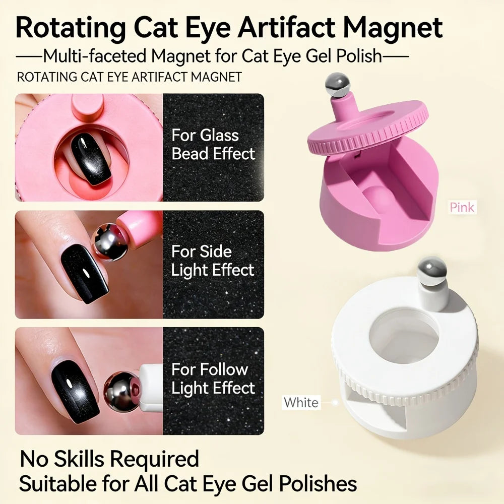 Rotating Cat Eye Nail Magnet Wide Light Glass Bead Effect Multifunctional Strong Automatic Nail Art Magnetic for Gel Nail Polish Peaceful Pleasures Health and Wellness