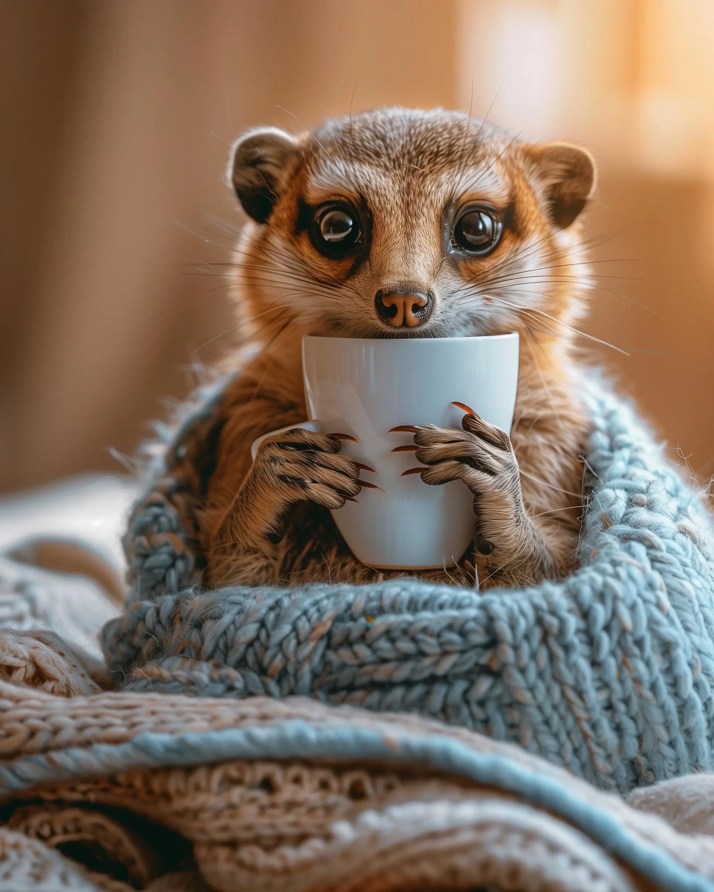 Funny Meerkat Canvas Wall Art | Cozy Animal Coffee Lover Print