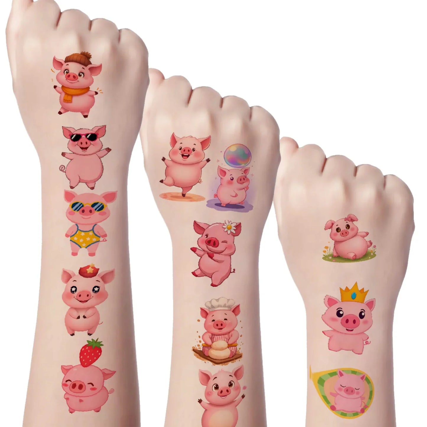 54pcs Cute Pig Temporary Tattoo Stickers – Waterproof 3D