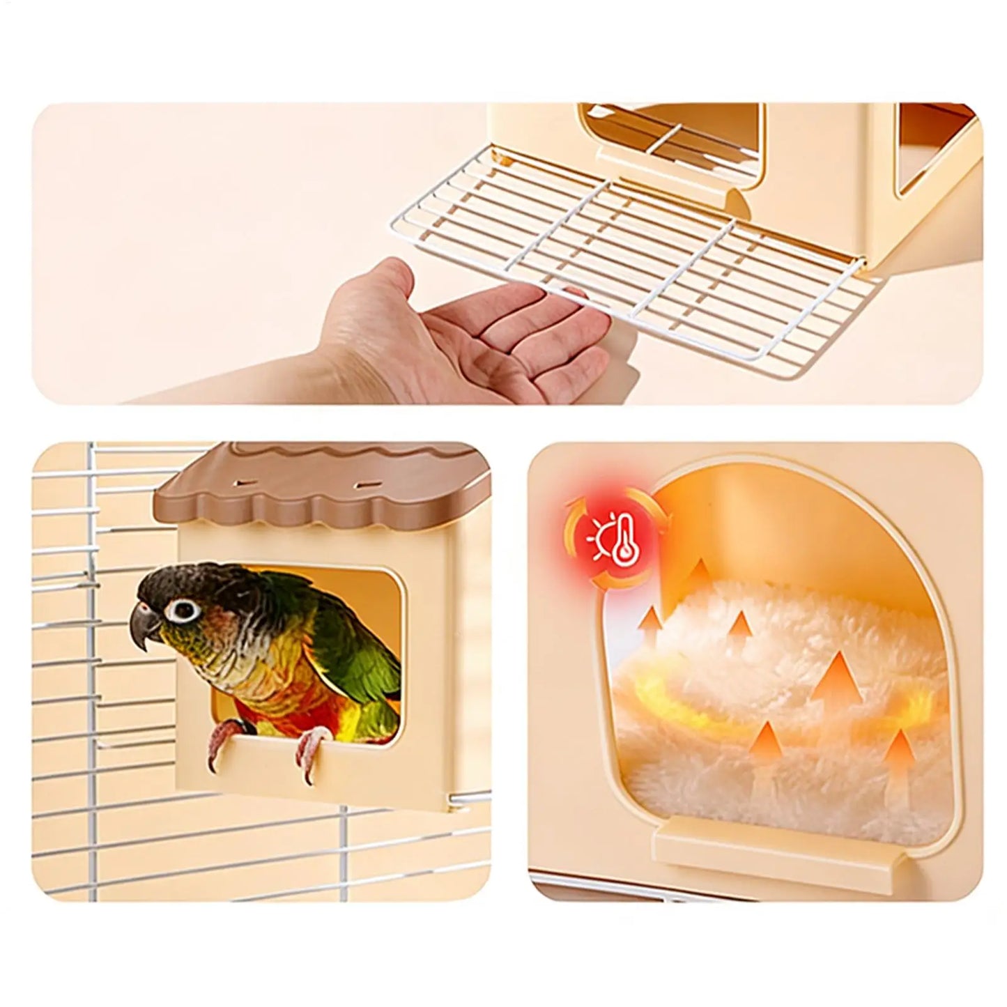 Retractable Bird Nest House for Cage | 3-Sided Opening + Pad