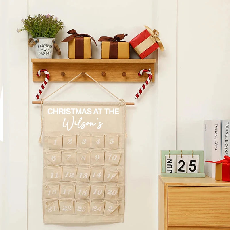 Personalised Christmas Advent Calendar Canvas Wall Hanging | 24 Pockets Advent Calendar Decor Peaceful Pleasures Health and Wellness