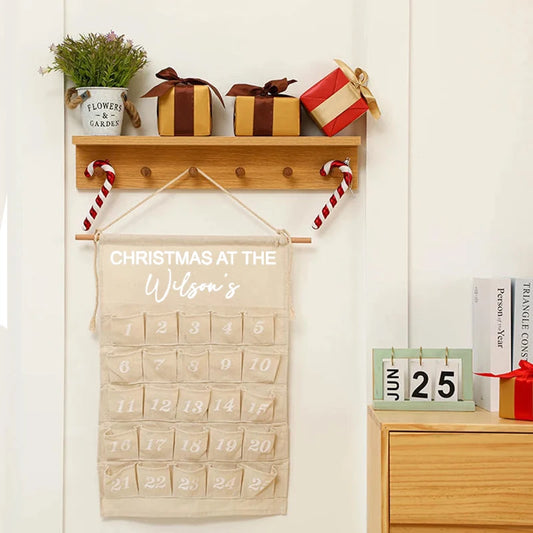 Personalised Christmas Advent Calendar Canvas Wall Hanging | 24 Pockets Advent Calendar Decor Peaceful Pleasures Health and Wellness