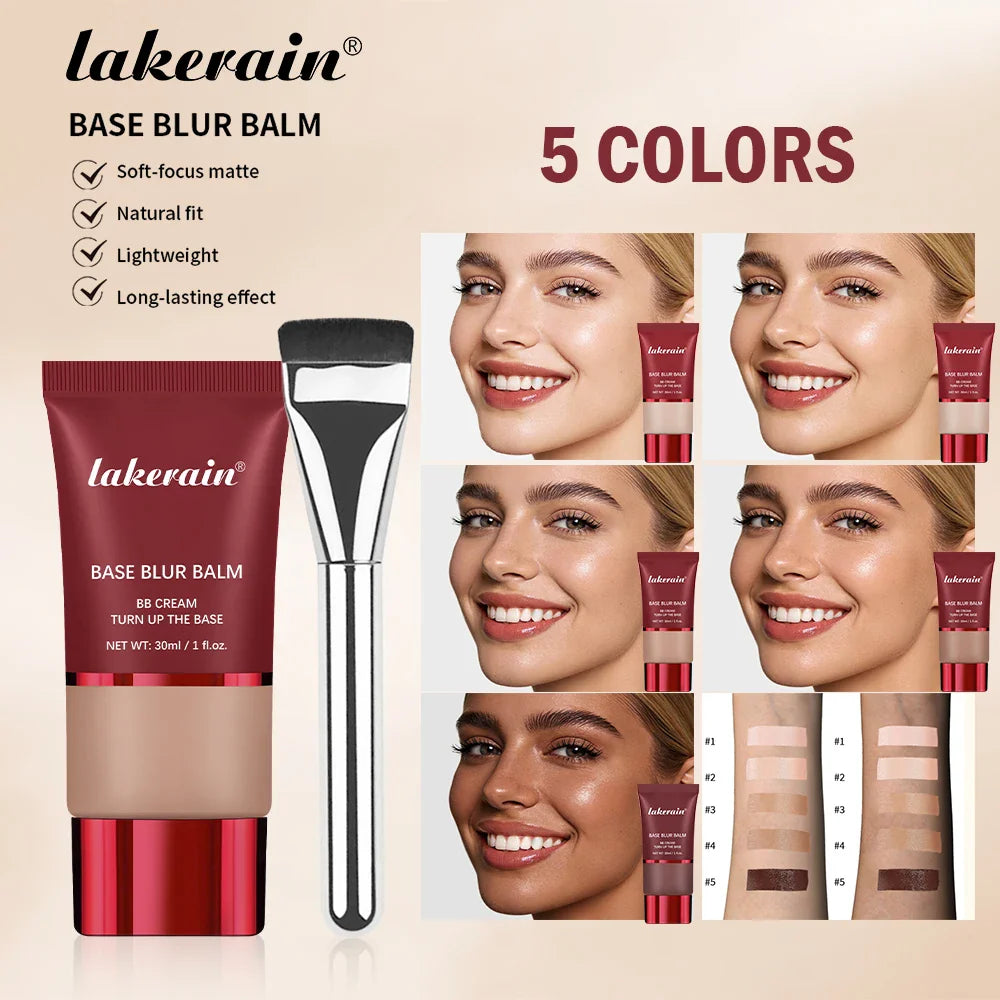 Lakerain Base Blur Liquid Foundation & Brush Set – Matte Finish