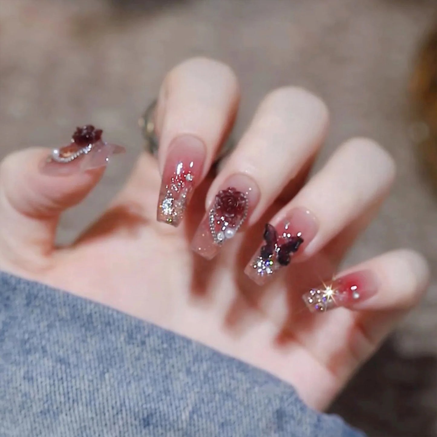 24pcs Sweet Cute Bow False Nails with Pink Crystal Design Korean Fake Nail Tips for Girl Lady Wearable Full Cover Press on Nails Peaceful Pleasures Health and Wellness 4