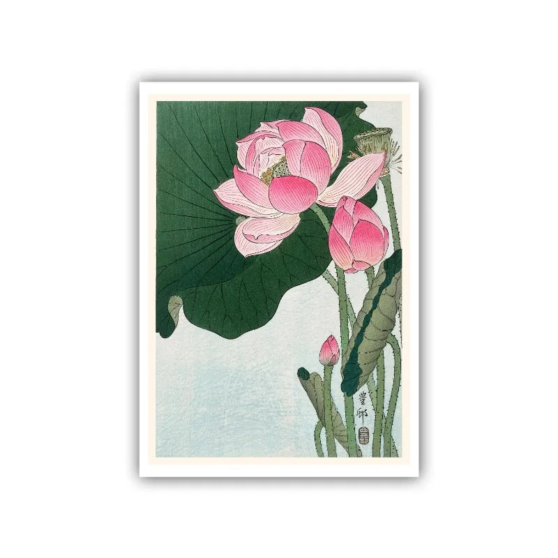 Ohara Koson Japanese Ukiyo Poster Vintage Goldfish Lotus Owl Peacock Geisha Canvas Painting Wall Art for Living Room Home Dec Peaceful Pleasures Health and Wellness 7 20x30cm Unframed