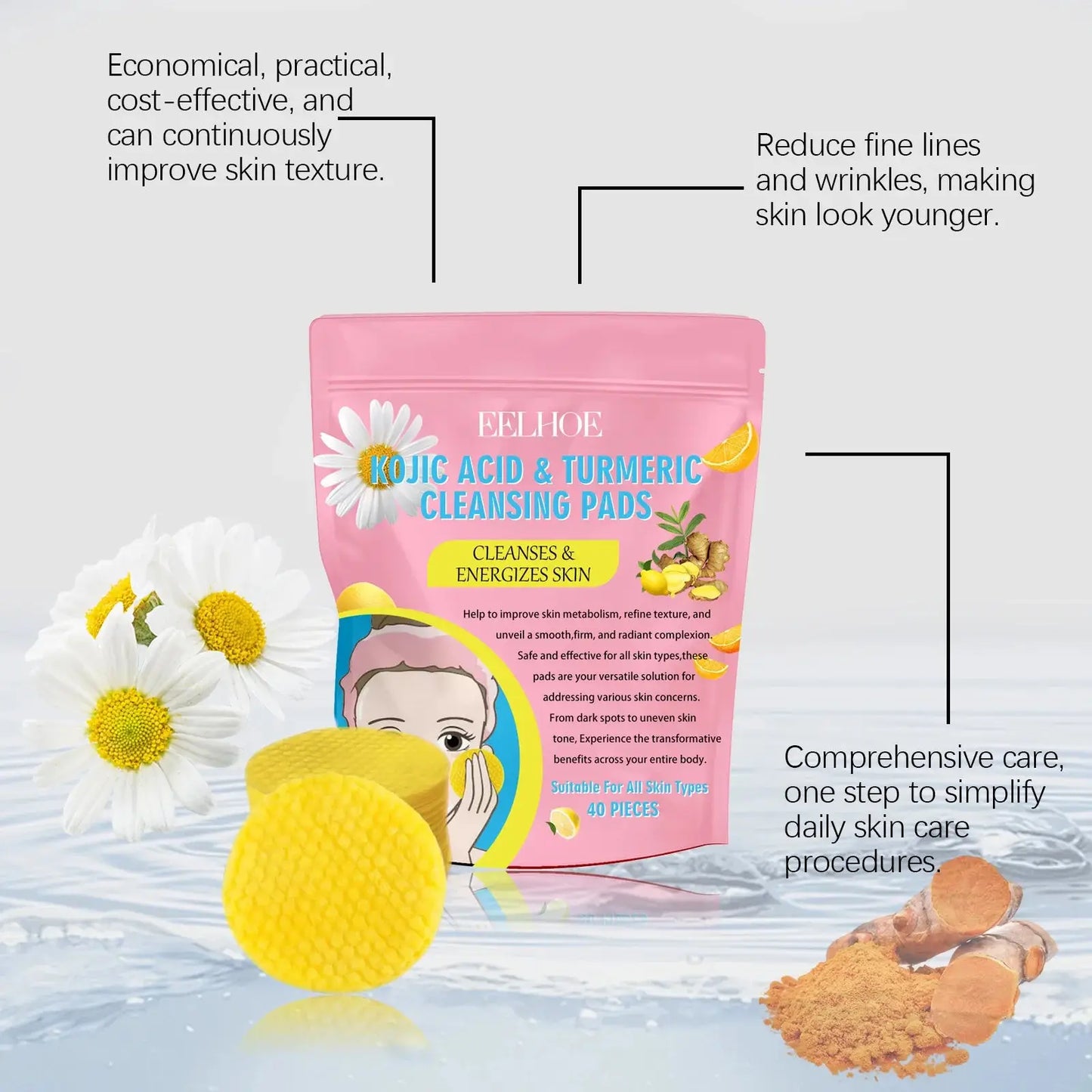 EELHOE Turmeric Kojic Acid Pads for Skin Lightening Peaceful Pleasures Health and Wellness