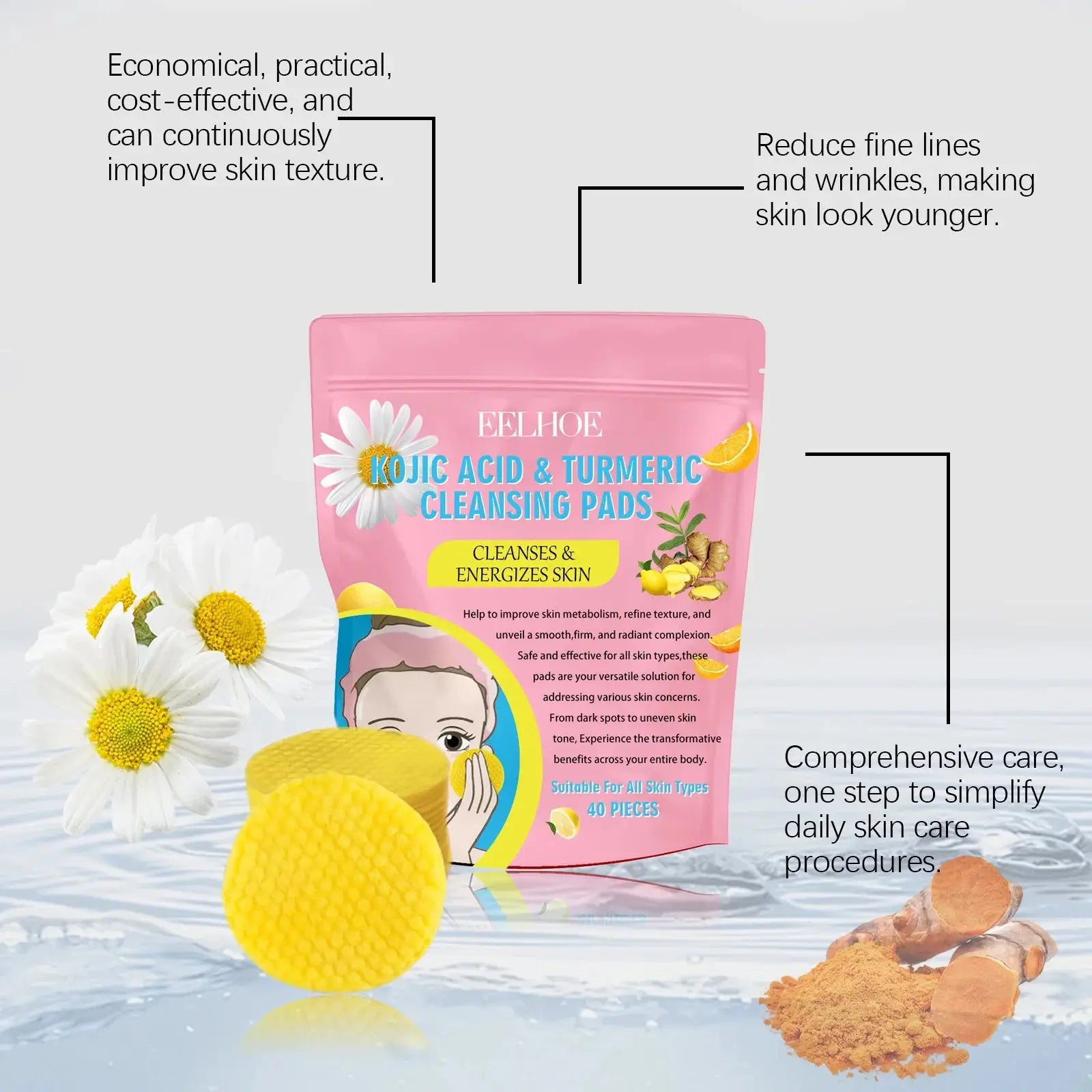 EELHOE Turmeric Kojic Acid Pads for Skin Lightening Peaceful Pleasures Health and Wellness