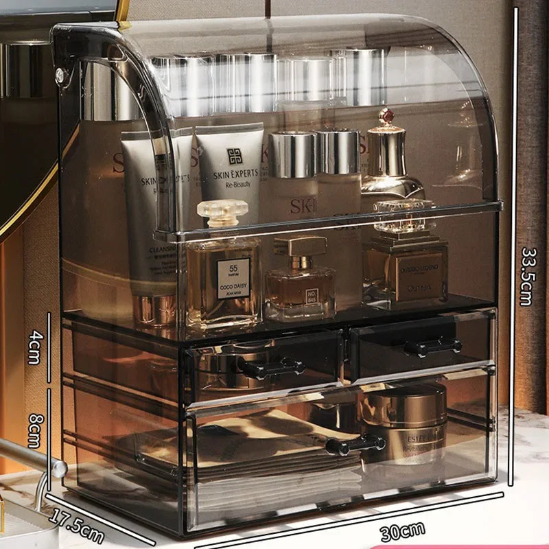 Large Clear Acrylic Makeup Organizer Box with Lid & Drawers