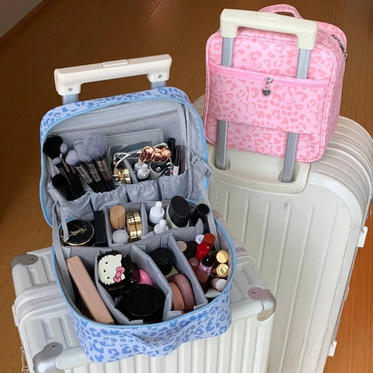 Hot Leopard Print Hanging Toiletry Bag Large Capacity Stand-Up Makeup Cosmetic Organizer Multifunctional Travel Cases Peaceful Pleasures Health and Wellness