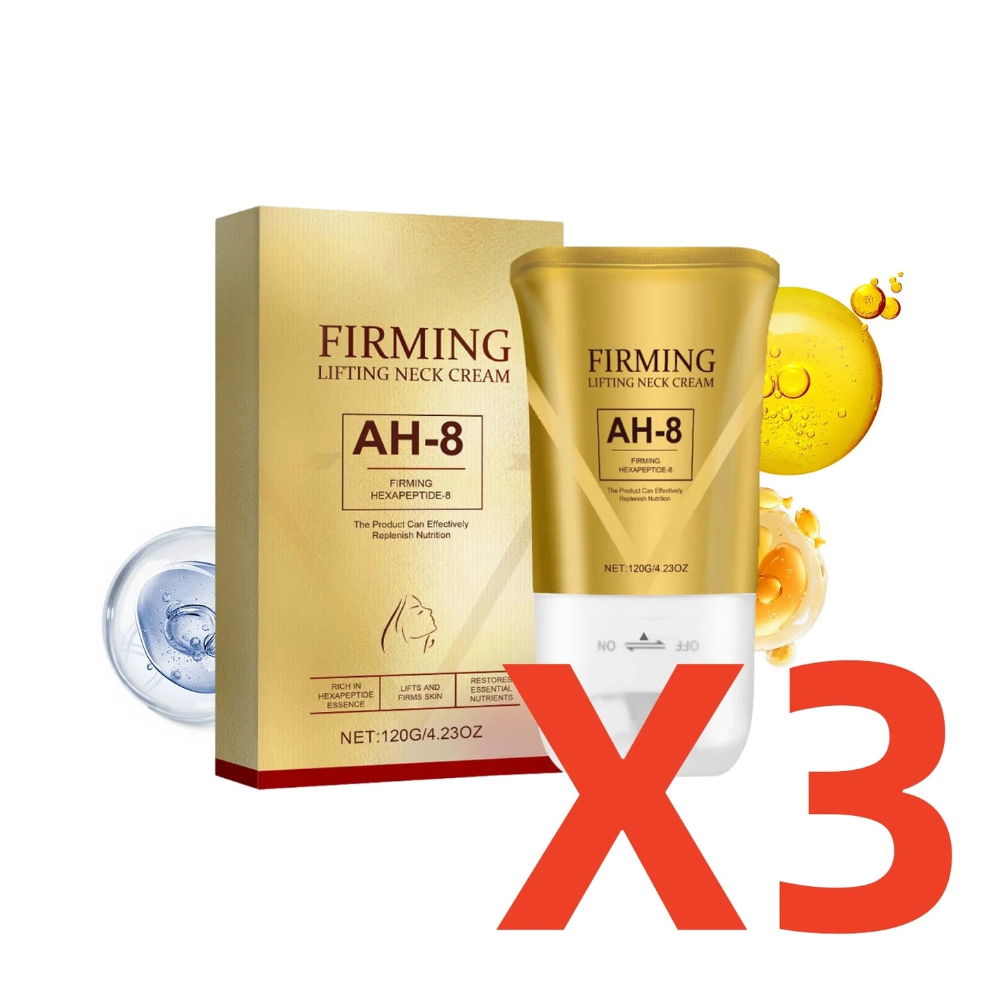 Neck Roller Cream Massage Firm Nourish Soothe Skin Improve Dryness Reduce Wrinkles Fine Lines Sagging Remove Double Chin Cream Peaceful Pleasures Health and Wellness 3X120g boxed