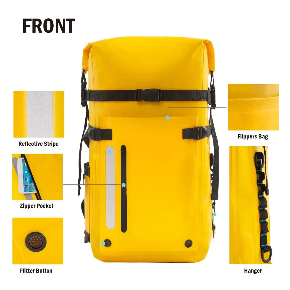 1PCS Waterproof Backpack Heavy Duty Hiking Roll-Top Closure Cushioned Dry Bag for Outdoor Travel Camping Men Women Peaceful Pleasures Health and Wellness